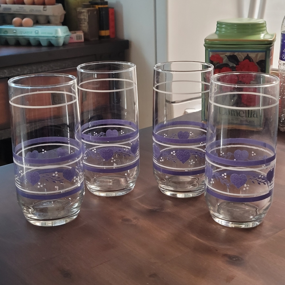 Set of 8 Glasses Libbey Blue Country Heart
